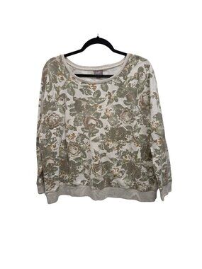 J. Jill  Womens L Green Floral Sweatshirt Long-sleeved, Crewneck Sweatshirt 4262